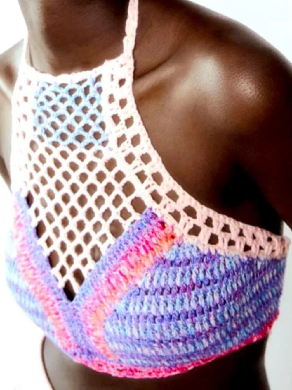 Zara Multicolored Crochet Halter Crop Top, size M, NWT - Picture 5 of 5